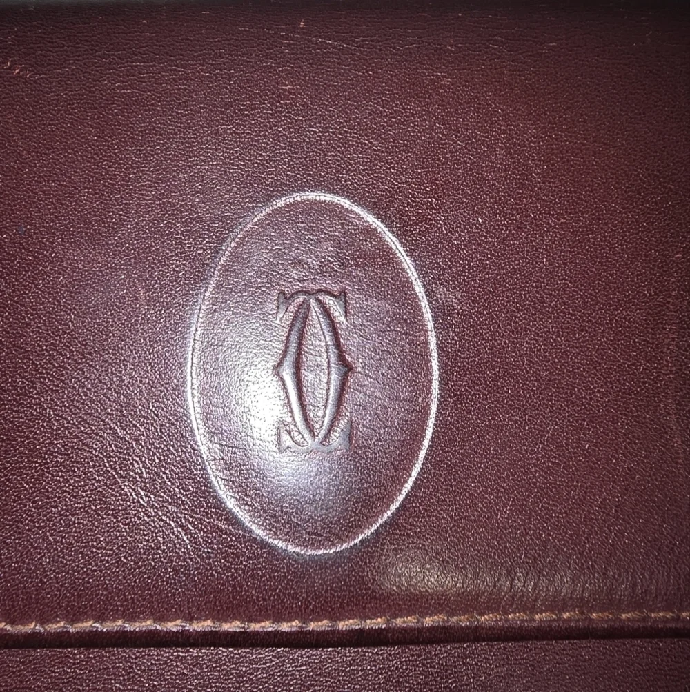 Authentic Vintage Large Cartier Burgundy Leather Wallet With Kisslock Coin Pouch